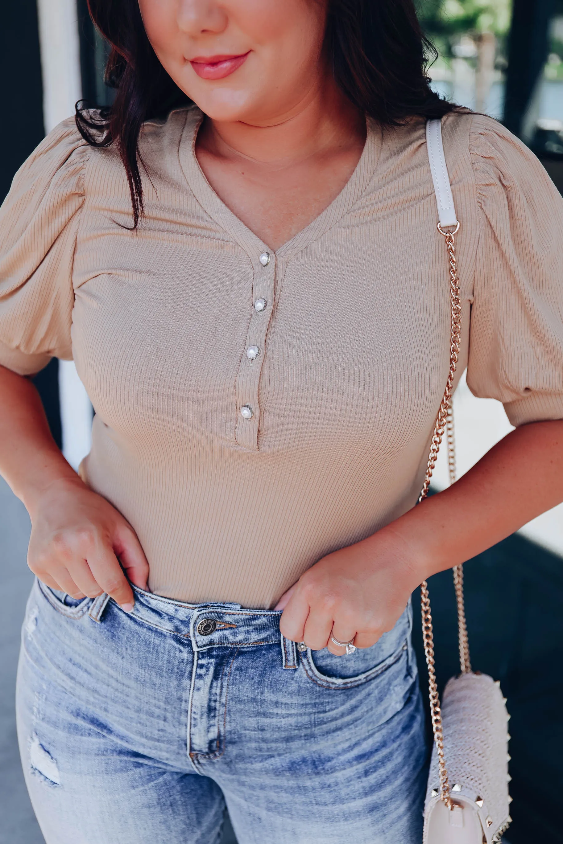 Pinctada Pearl Button Bodysuit - Beige