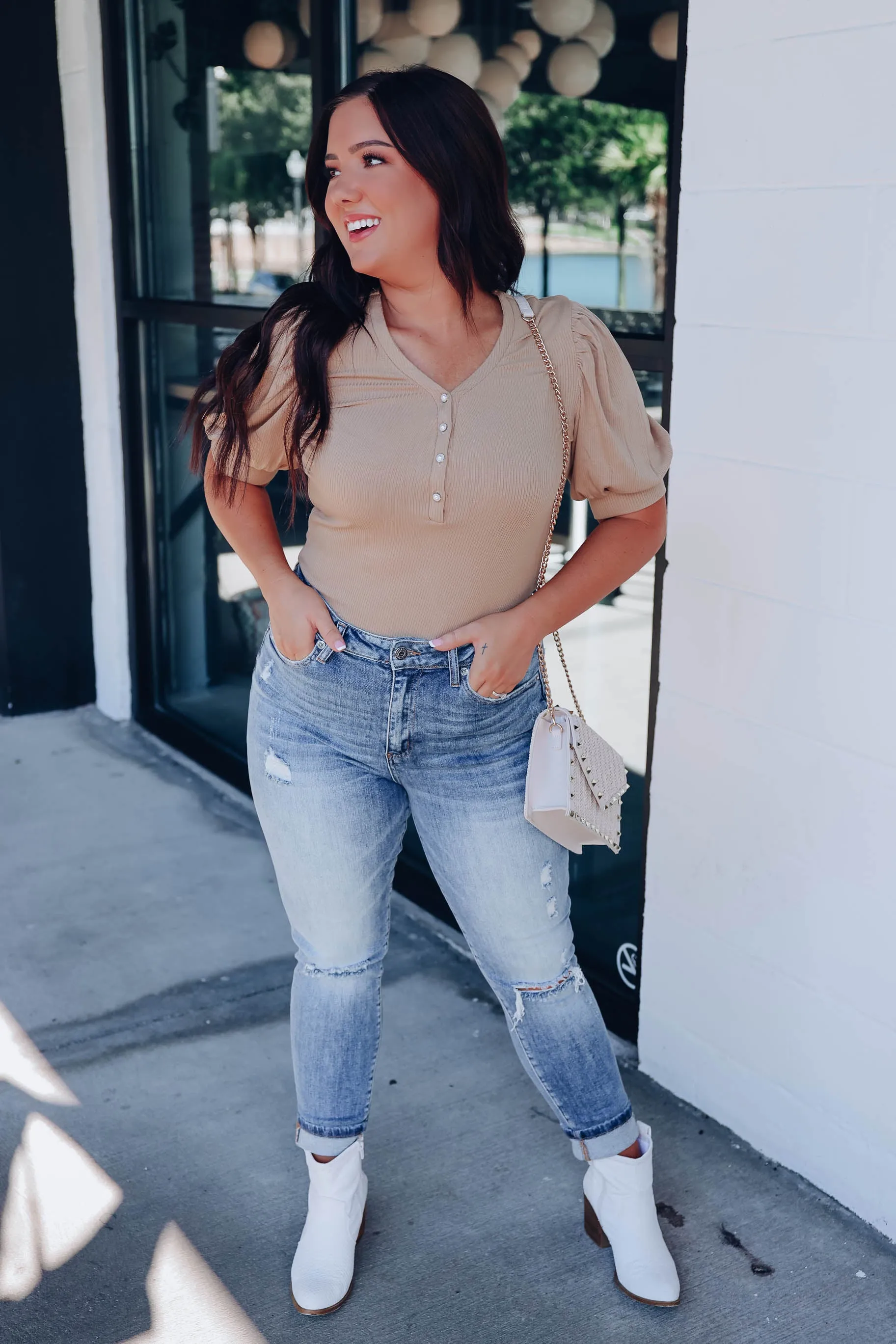 Pinctada Pearl Button Bodysuit - Beige
