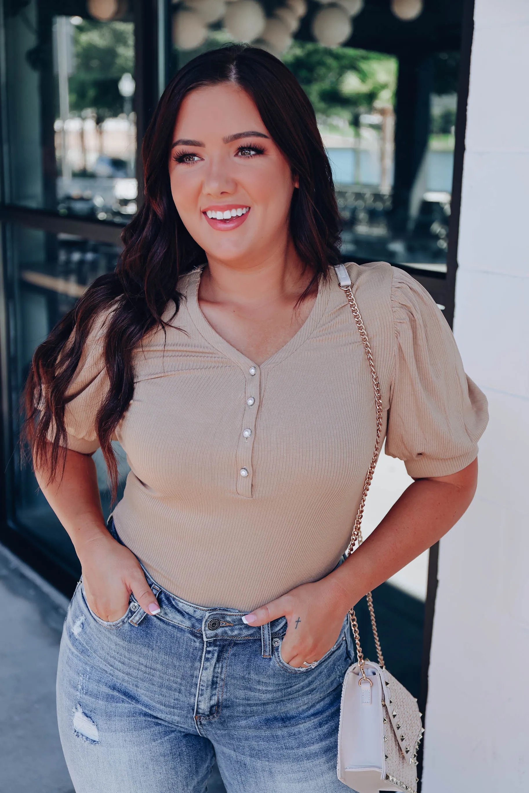 Pinctada Pearl Button Bodysuit - Beige