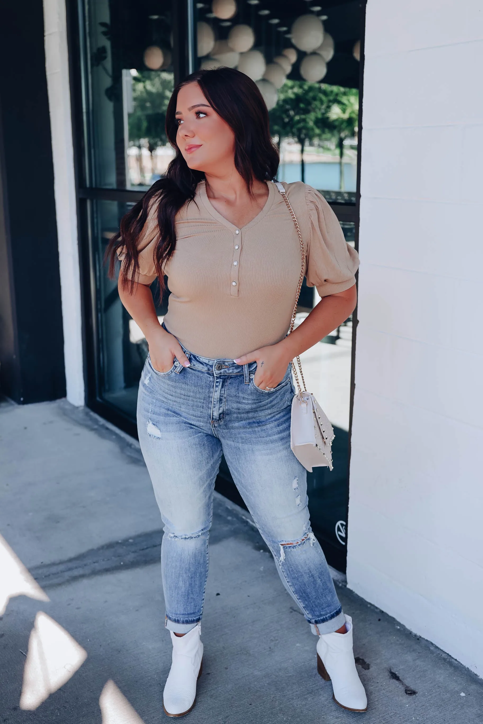 Pinctada Pearl Button Bodysuit - Beige