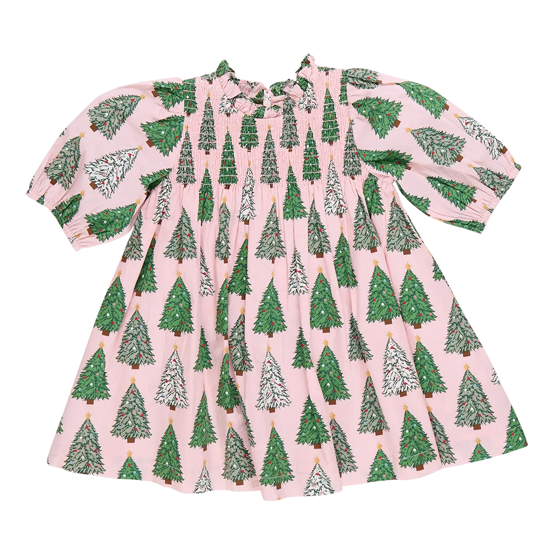 Pink Chicken Baby Girls Stevie Puff Sleeve Dress Set - Pink Trees