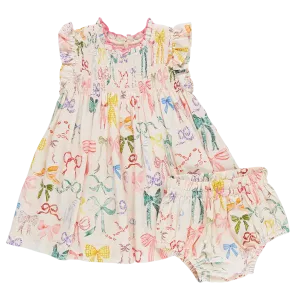 Pink Chicken Baby Stevie Dress Set - Watercolor Bows