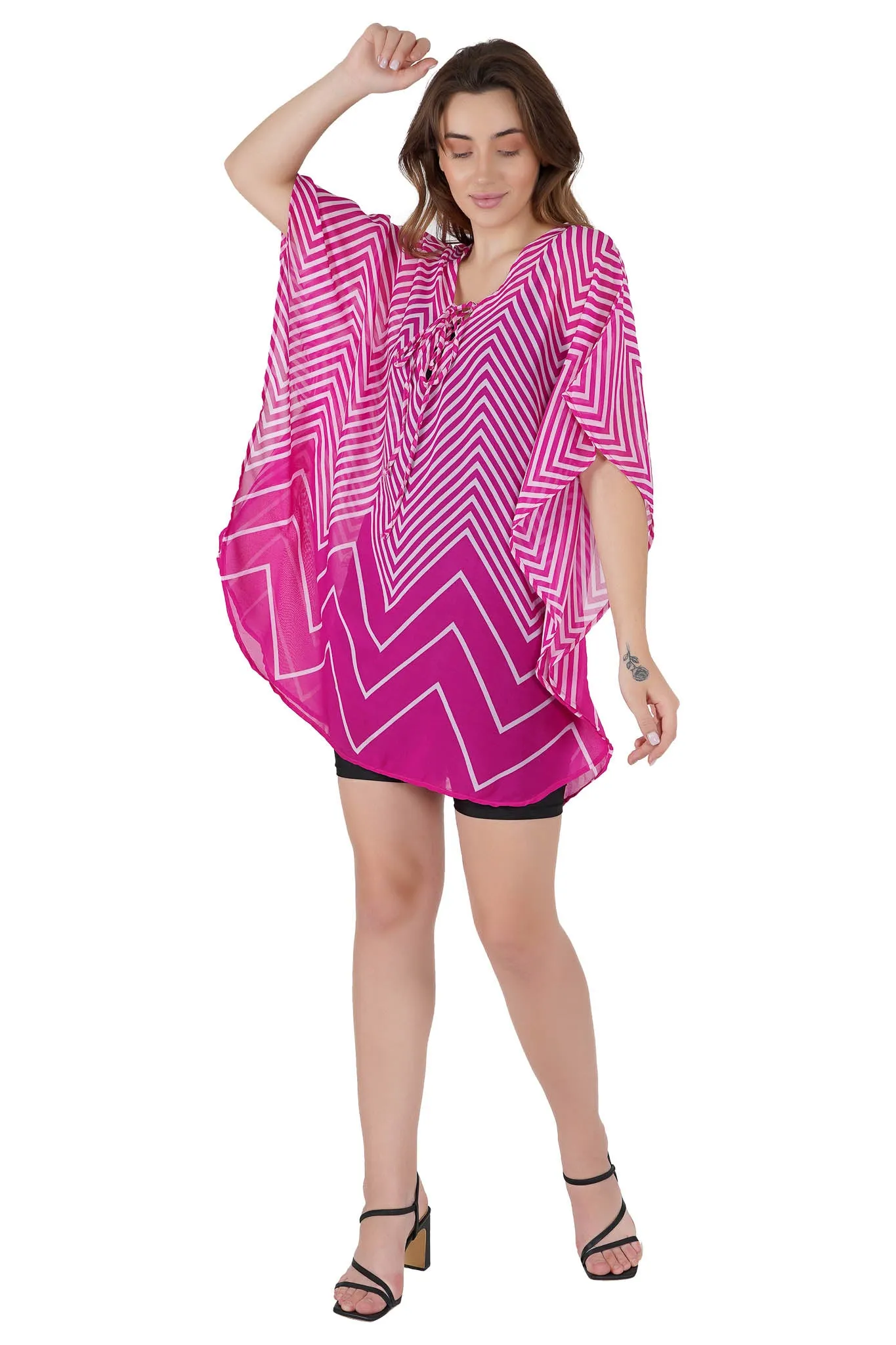 Pink Lines Kaftan Swim Cover-Up Beach Dress