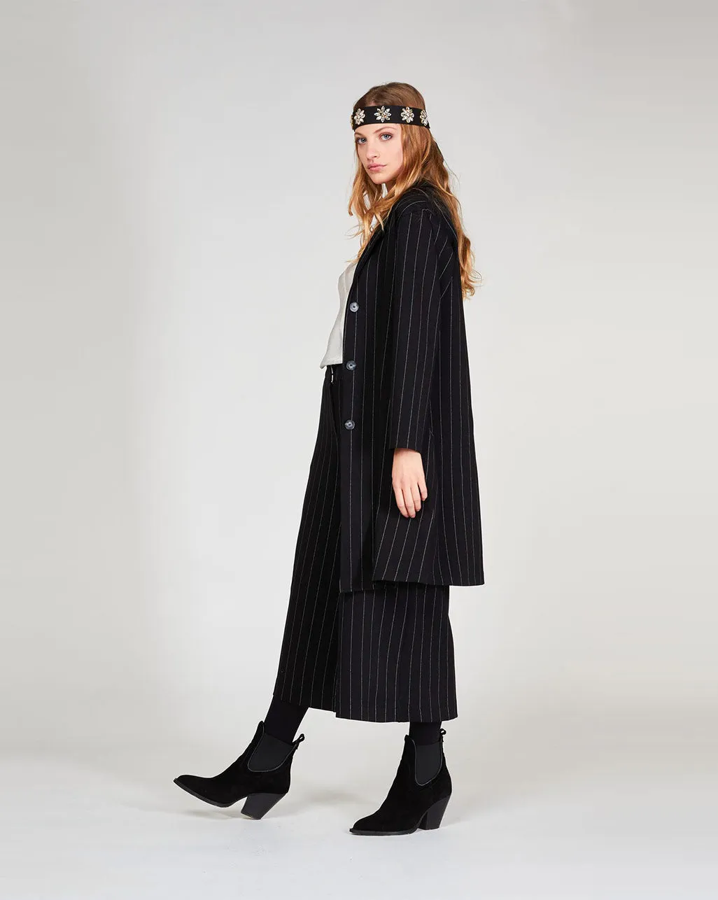 Pinstripe 3 Button Overcoat