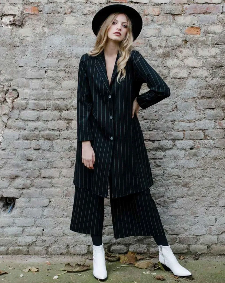 Pinstripe 3 Button Overcoat