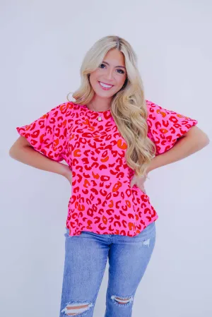 Playfull Print Puff Sleeve Blouse