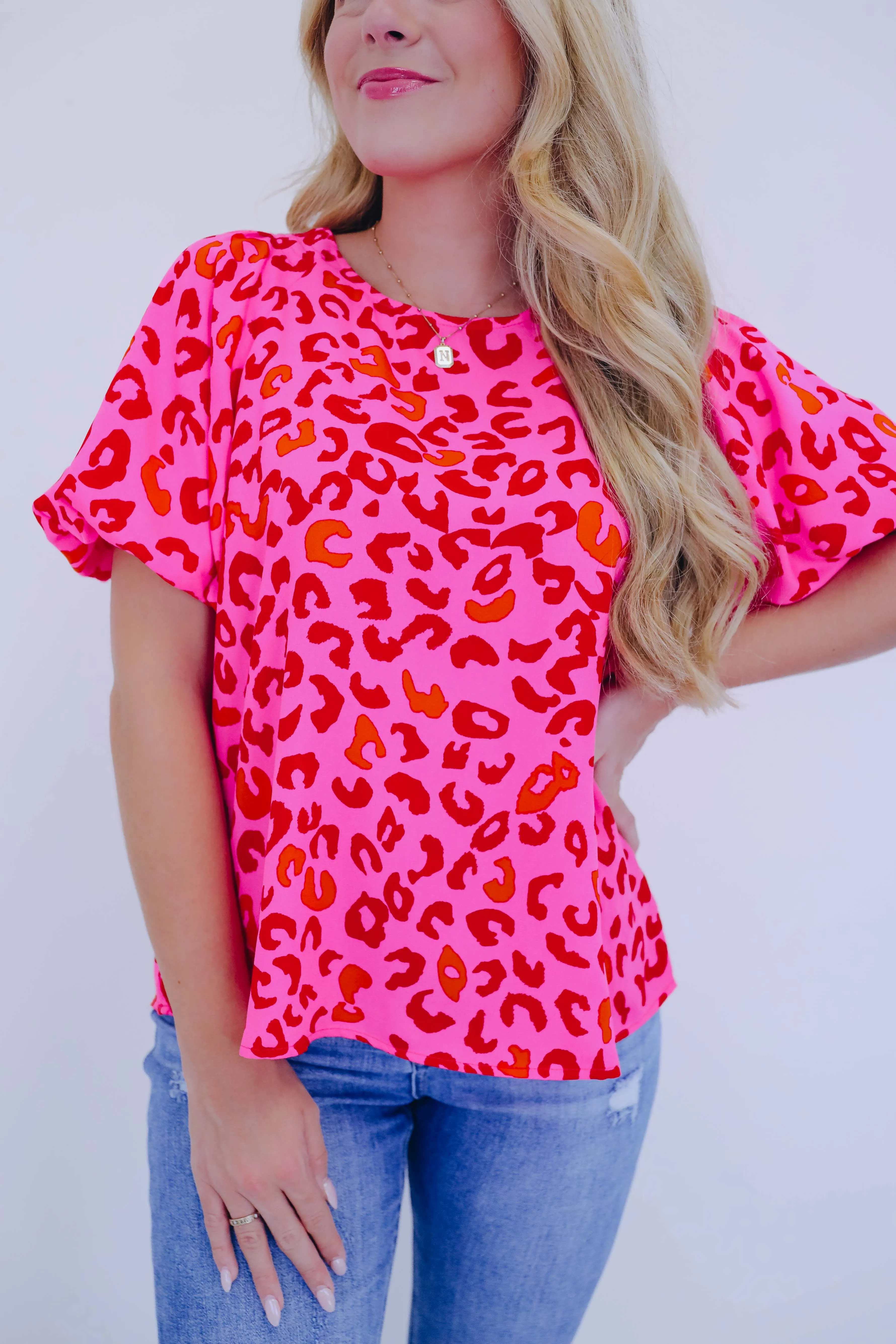 Playfull Print Puff Sleeve Blouse