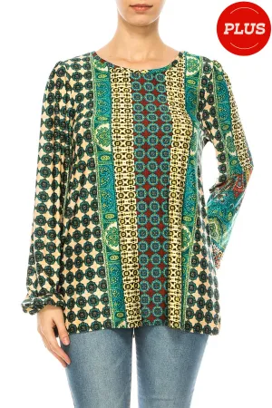 Plus size Classic Peasant Sleeve Blouse Long Sleeve U-Neck B875 $14Each