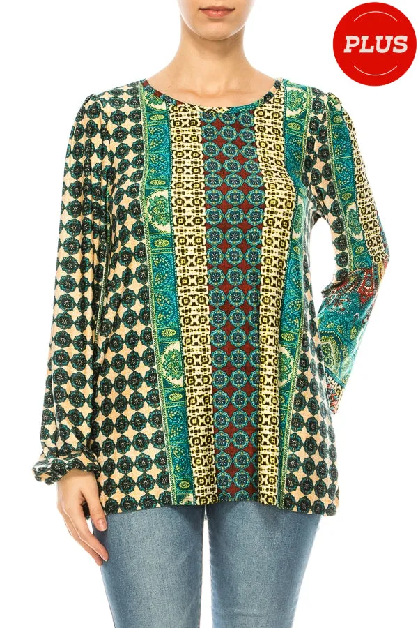 Plus size Classic Peasant Sleeve Blouse Long Sleeve U-Neck B875 $14Each
