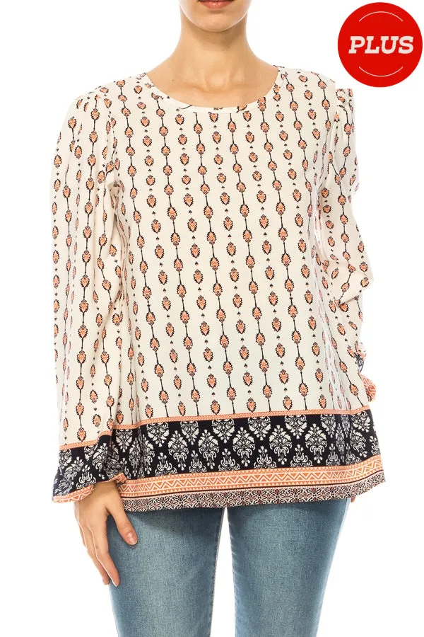 Plus size Classic Peasant Sleeve Blouse Long Sleeve U-Neck B875 $14Each