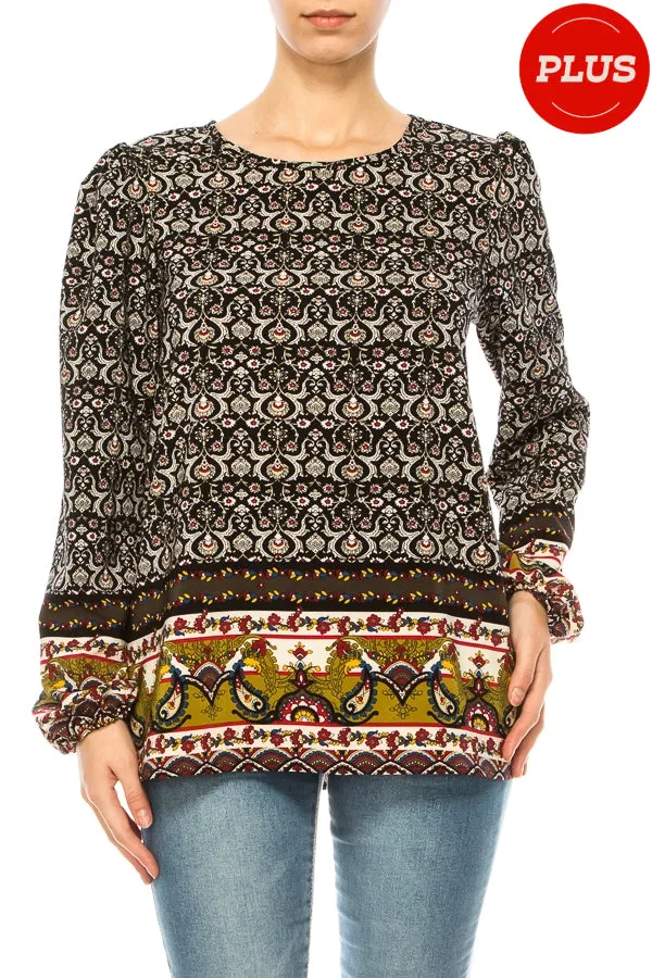 Plus size Classic Peasant Sleeve Blouse Long Sleeve U-Neck B875 $14Each