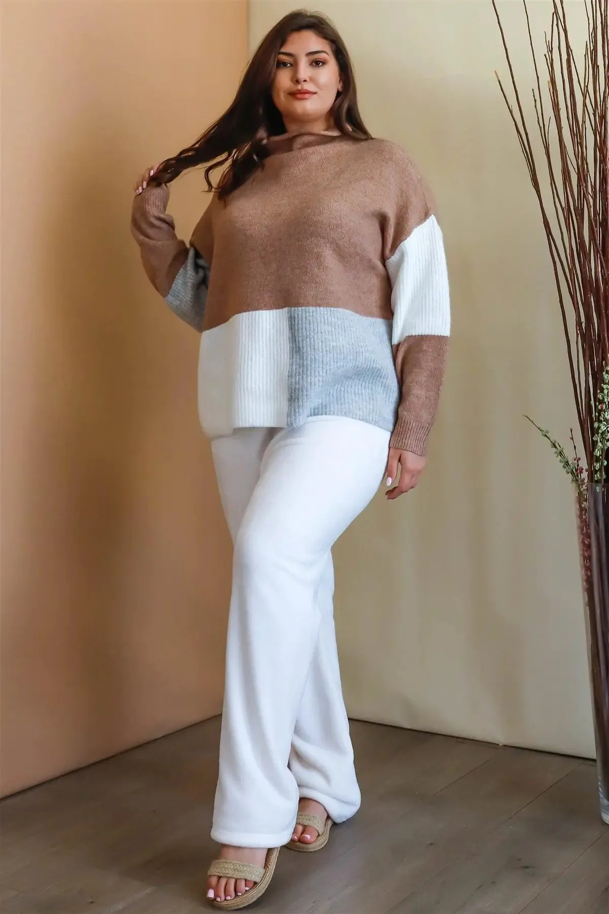Plus Size Ivory Bow Detail Wide Leg Pants