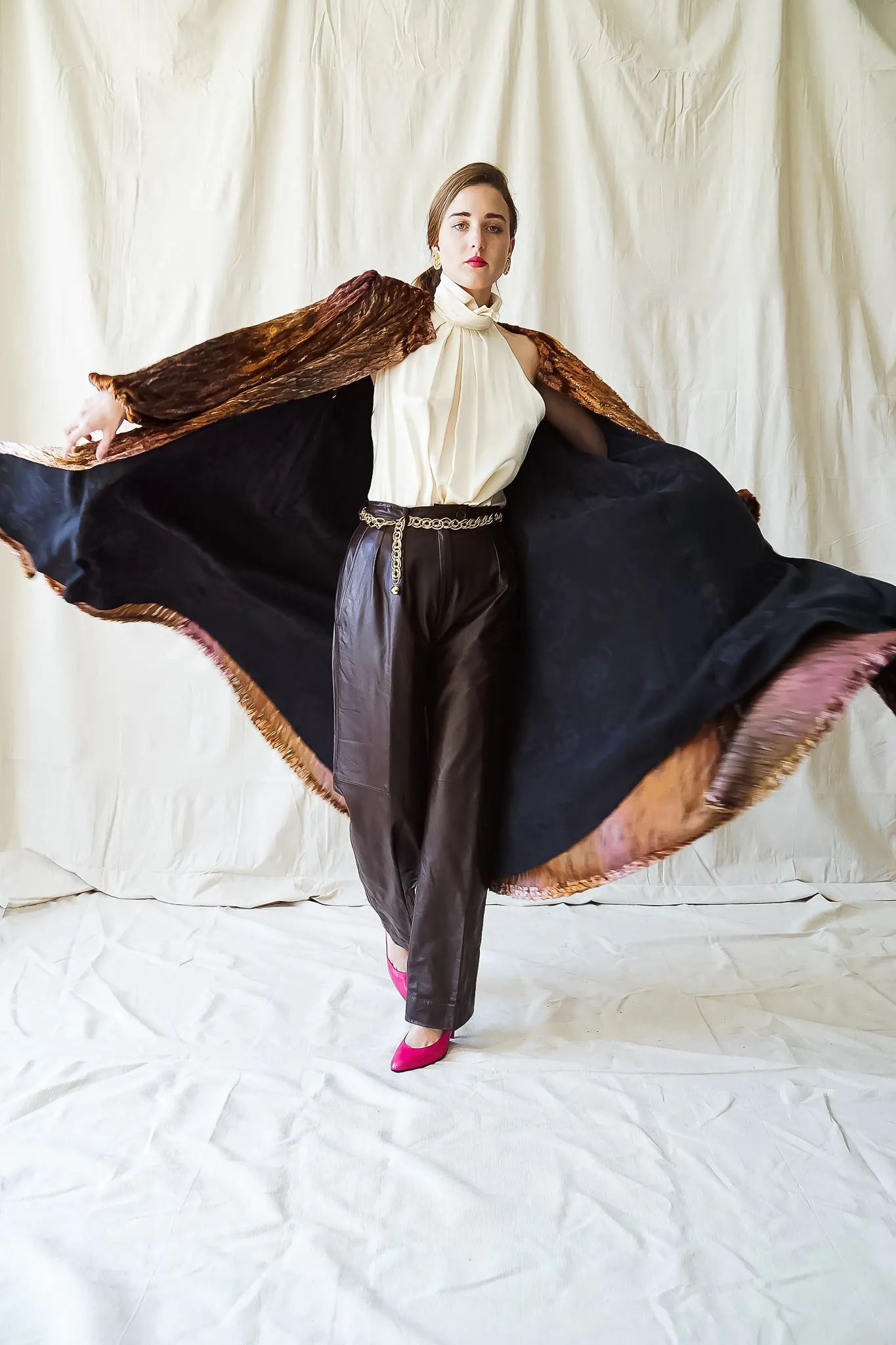 Plush Silk Tinsel Cape Coat