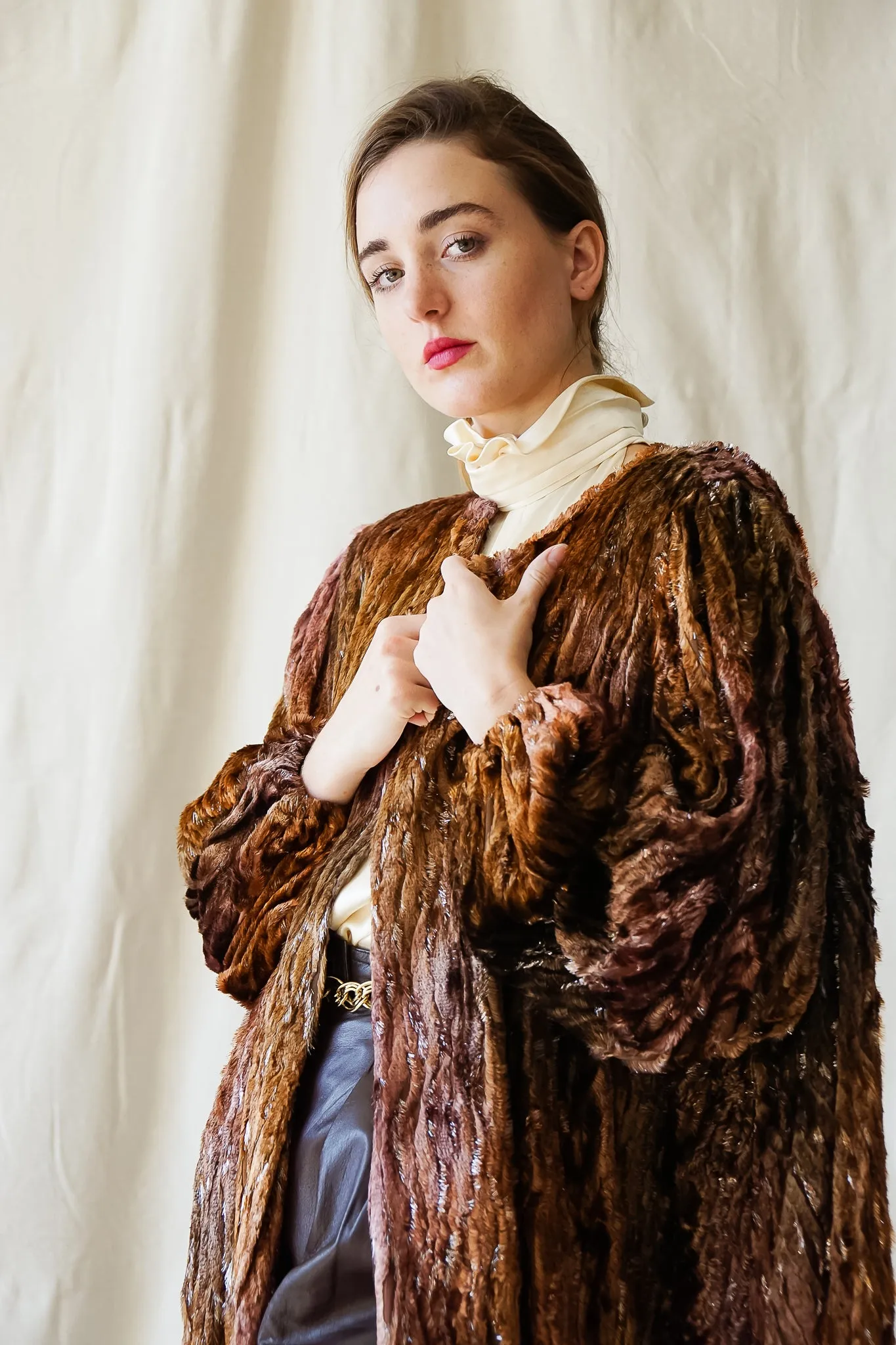 Plush Silk Tinsel Cape Coat