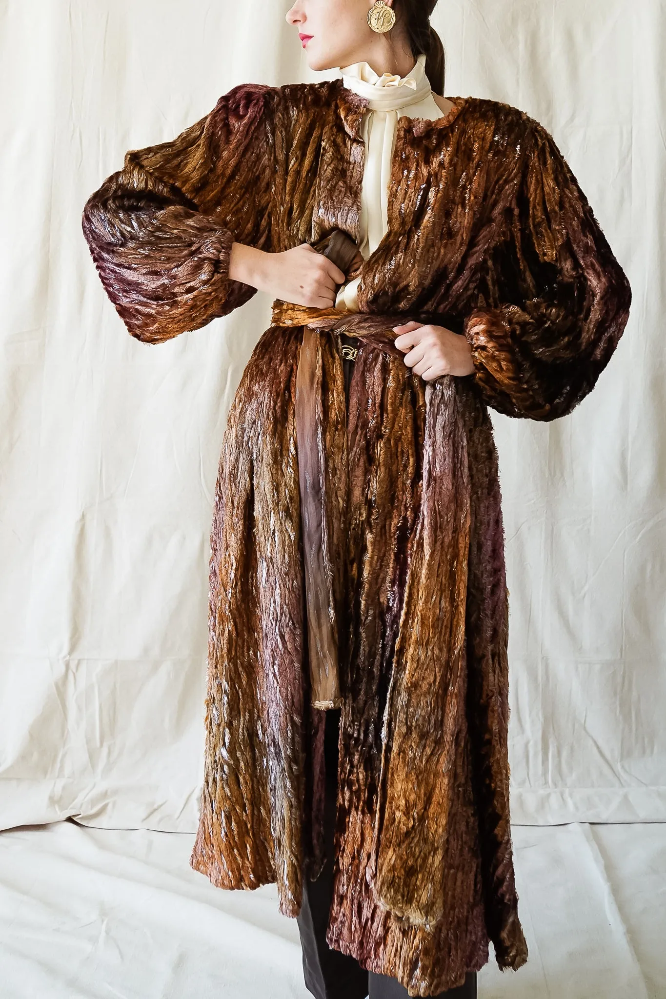 Plush Silk Tinsel Cape Coat
