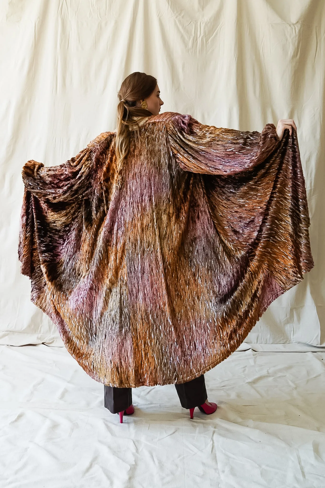 Plush Silk Tinsel Cape Coat