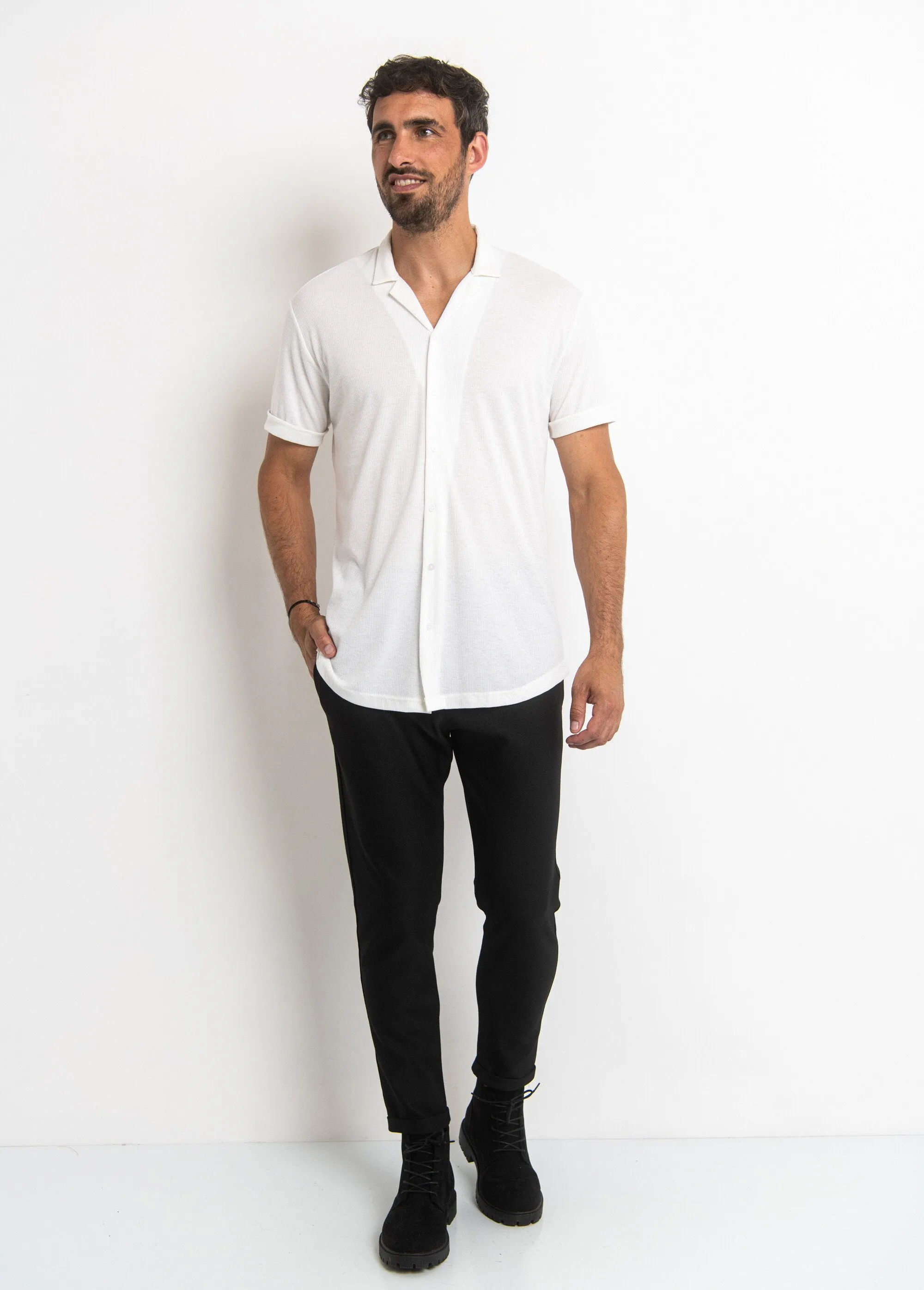 Polo shirt style fine knit ribbing