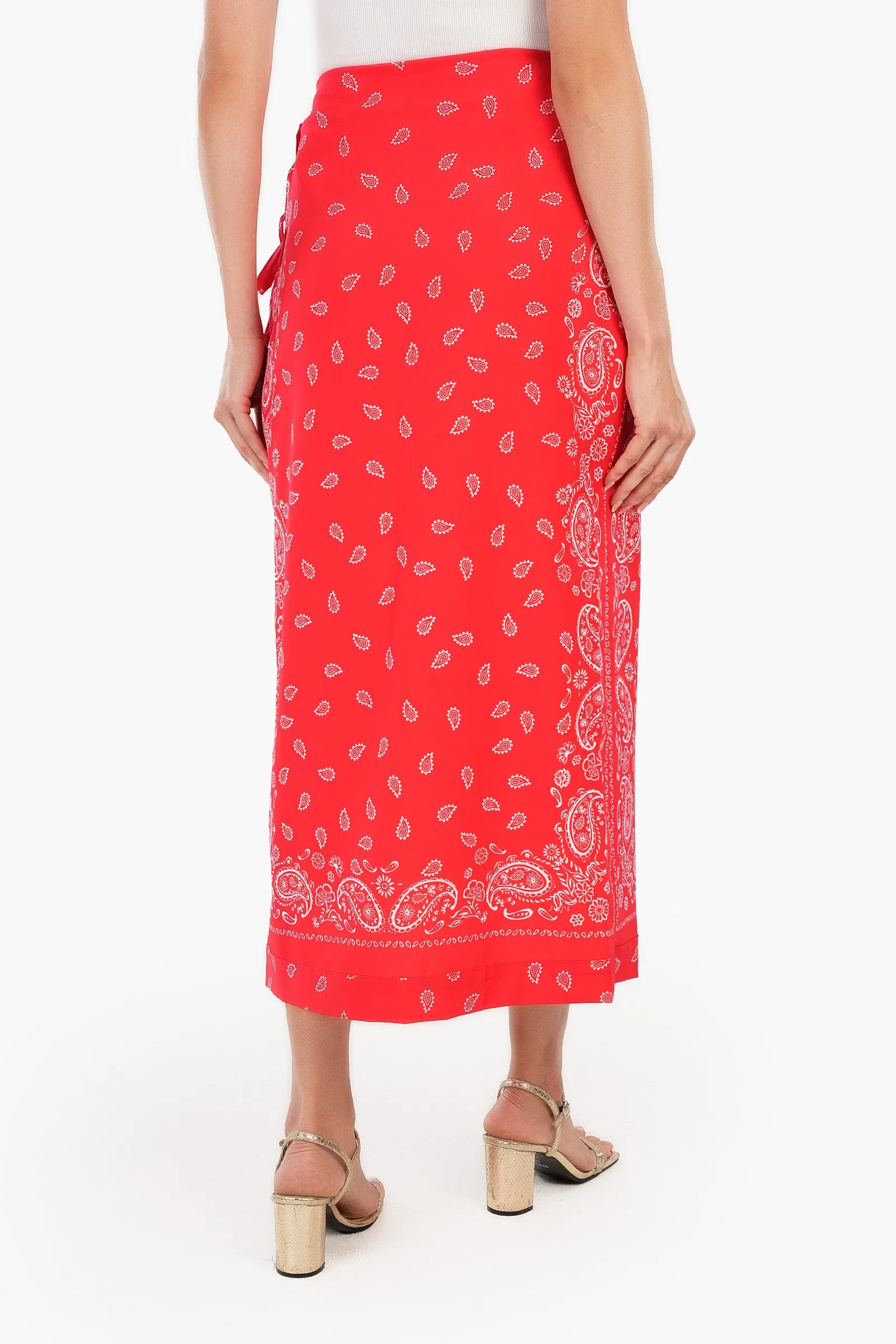 Printed Red Wrap Skirt