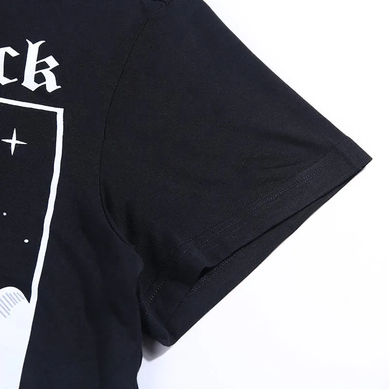 Punk Gothic Loose T-Shirt with Cat/Skull print