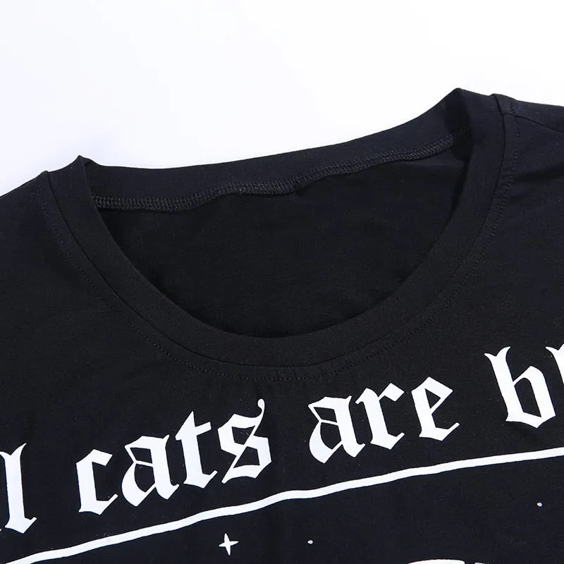 Punk Gothic Loose T-Shirt with Cat/Skull print