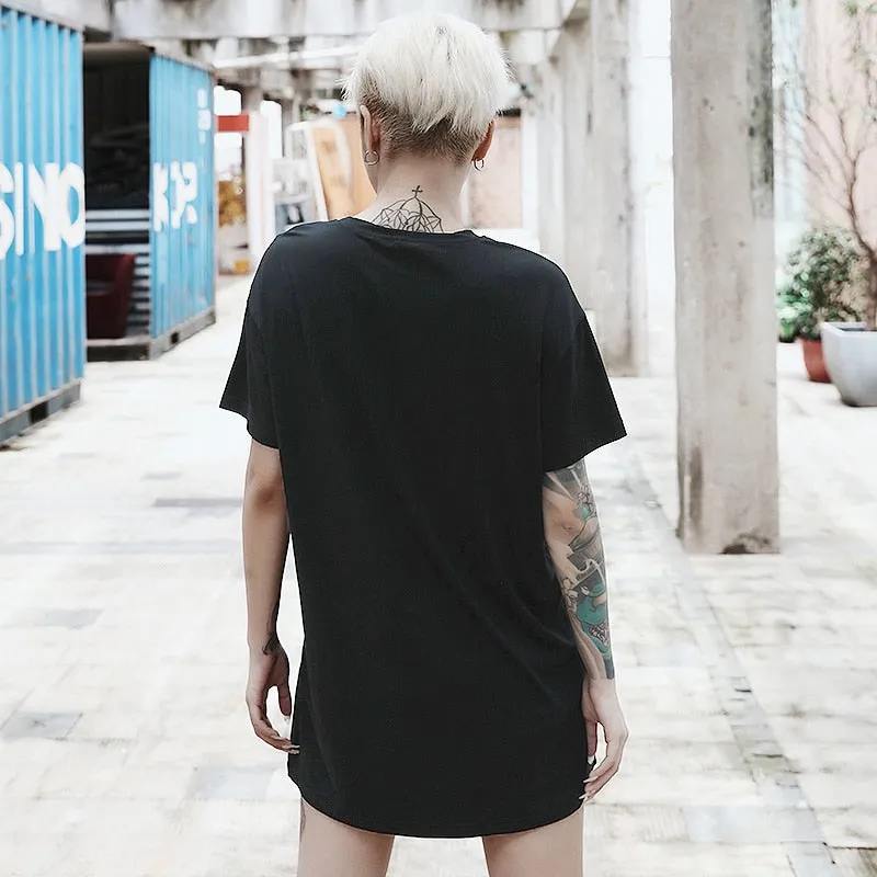 Punk Gothic Loose T-Shirt with Cat/Skull print