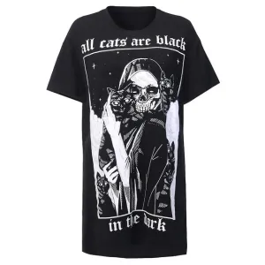 Punk Gothic Loose T-Shirt with Cat/Skull print