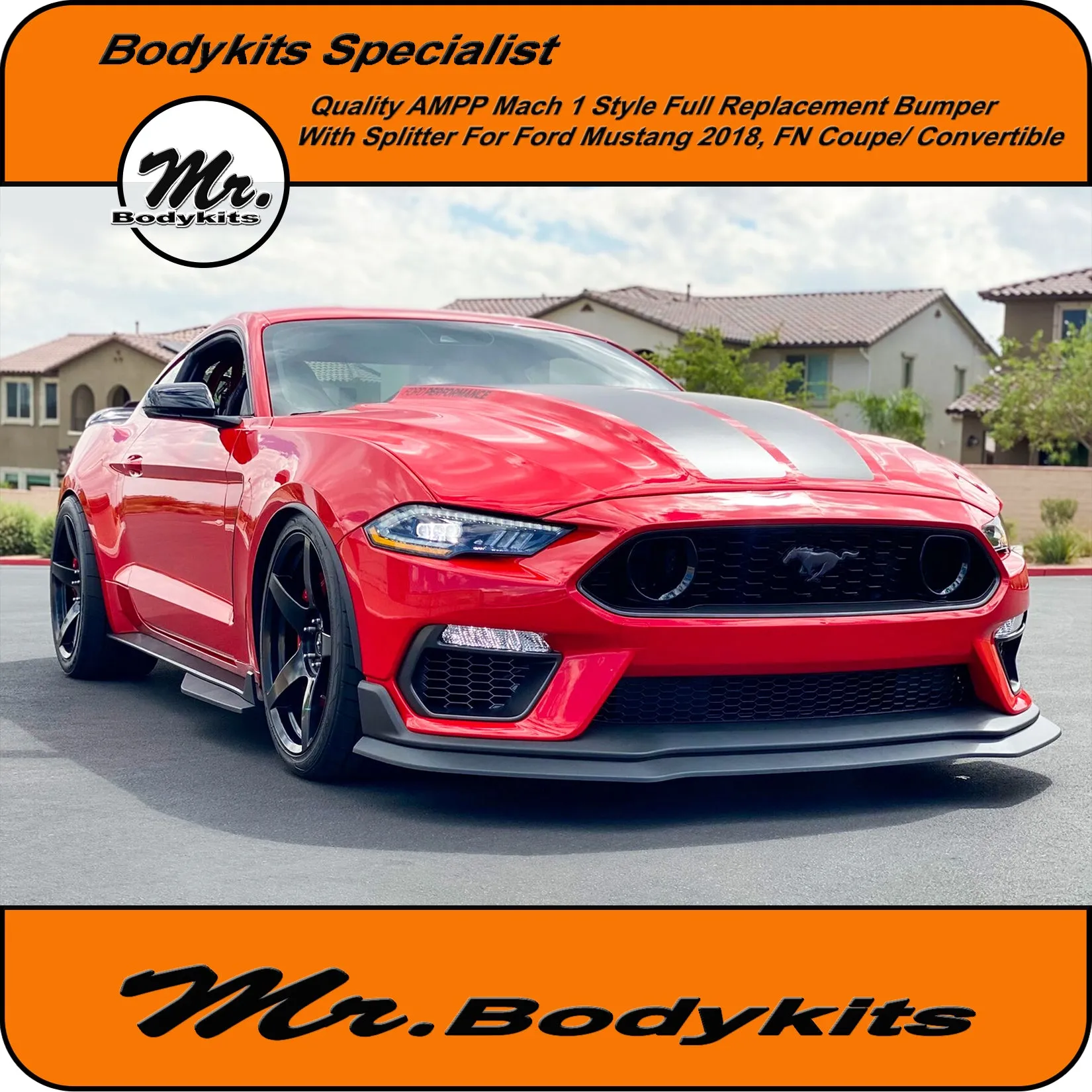Quality AMPP Mach 1 Style Front Bumper For Ford Mustang 2018-2022 FN, Mr Bodykits