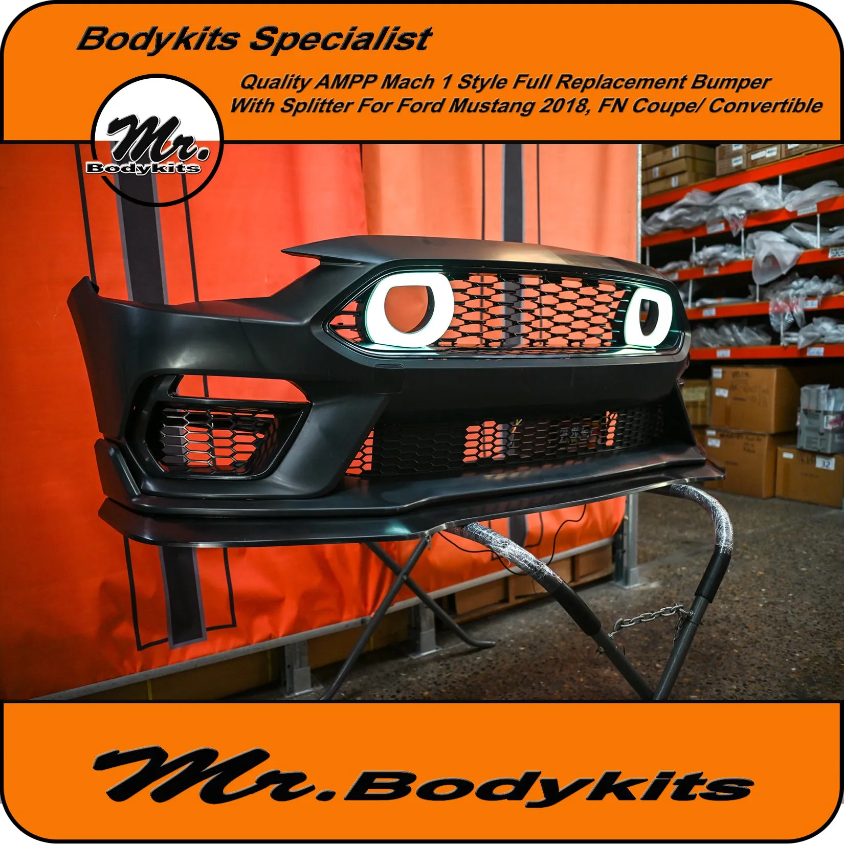 Quality AMPP Mach 1 Style Front Bumper For Ford Mustang 2018-2022 FN, Mr Bodykits