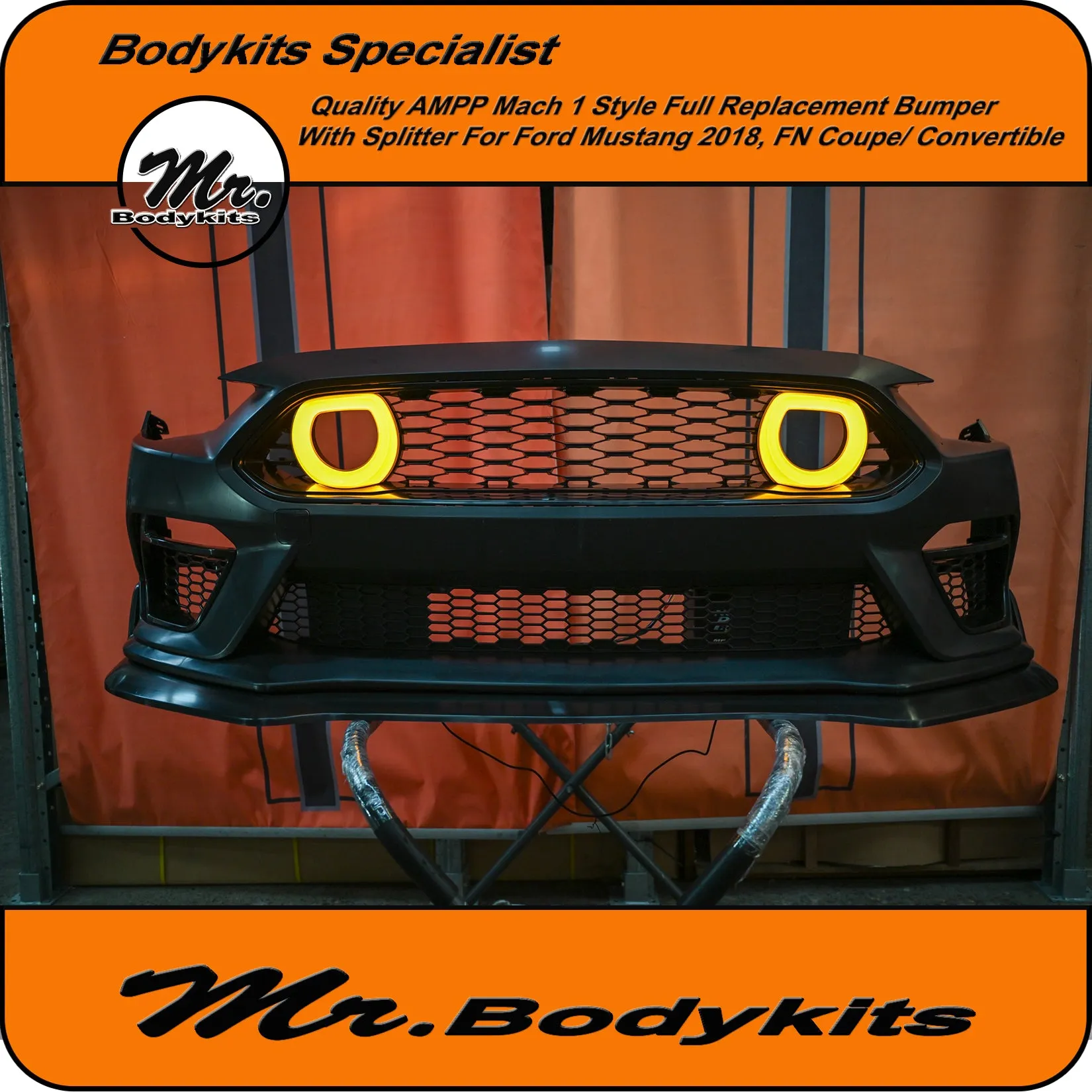 Quality AMPP Mach 1 Style Front Bumper For Ford Mustang 2018-2022 FN, Mr Bodykits