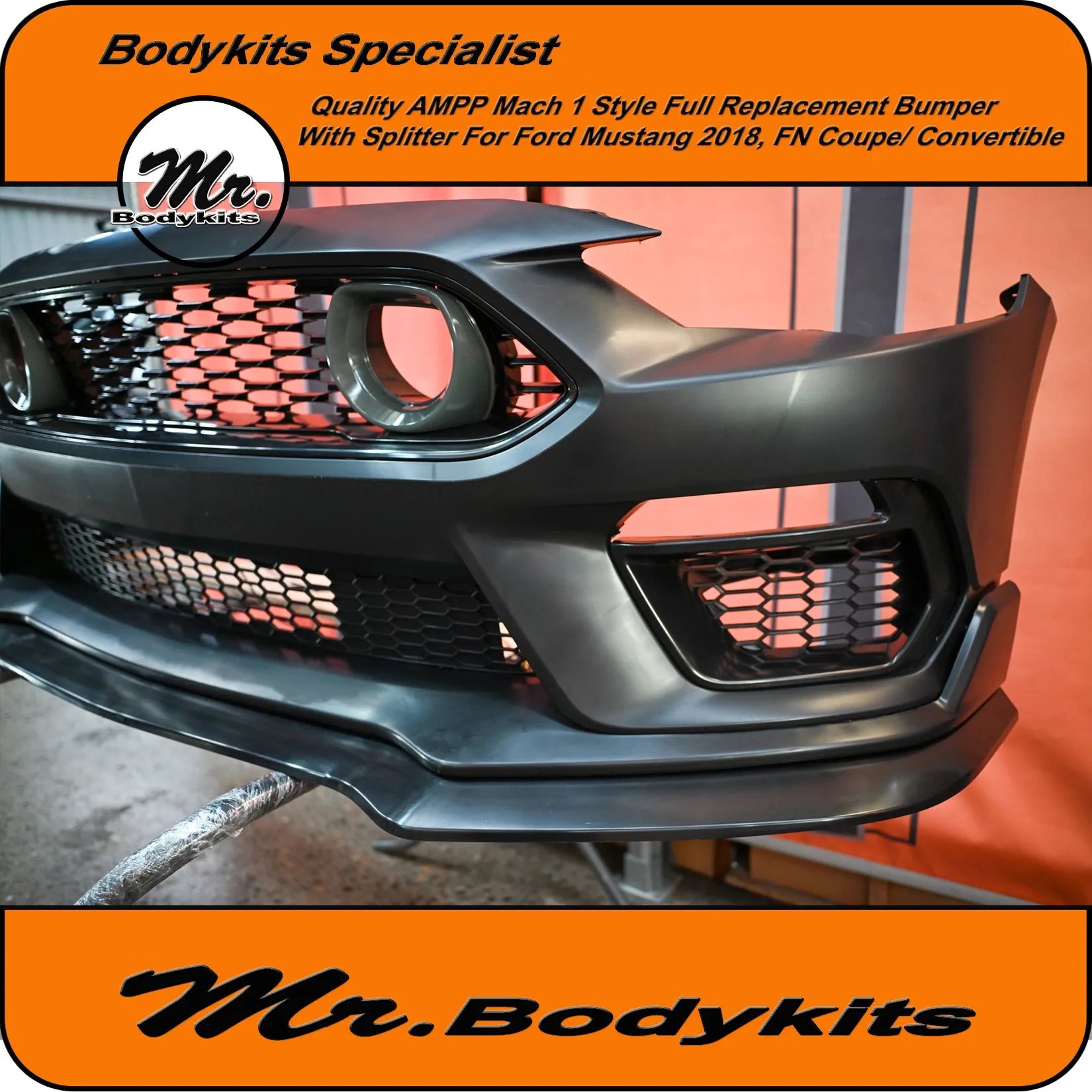 Quality AMPP Mach 1 Style Front Bumper For Ford Mustang 2018-2022 FN, Mr Bodykits