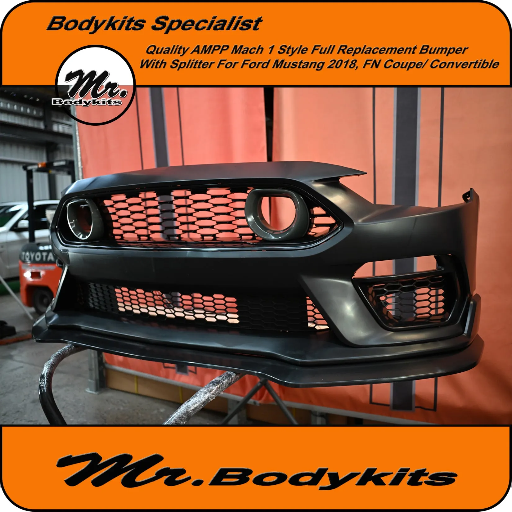 Quality AMPP Mach 1 Style Front Bumper For Ford Mustang 2018-2022 FN, Mr Bodykits