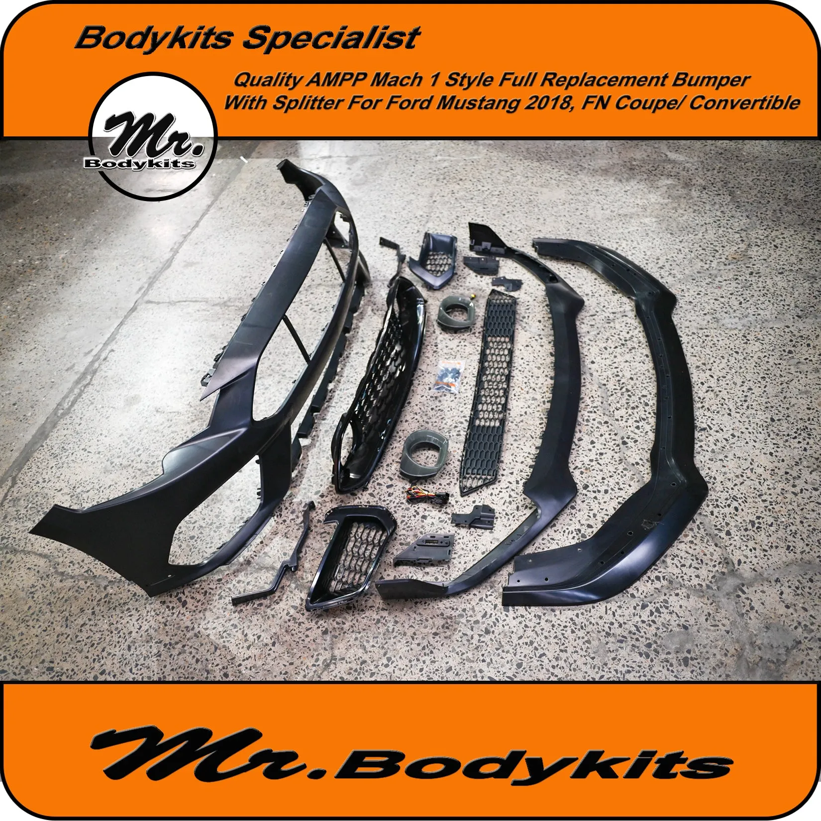 Quality AMPP Mach 1 Style Front Bumper For Ford Mustang 2018-2022 FN, Mr Bodykits