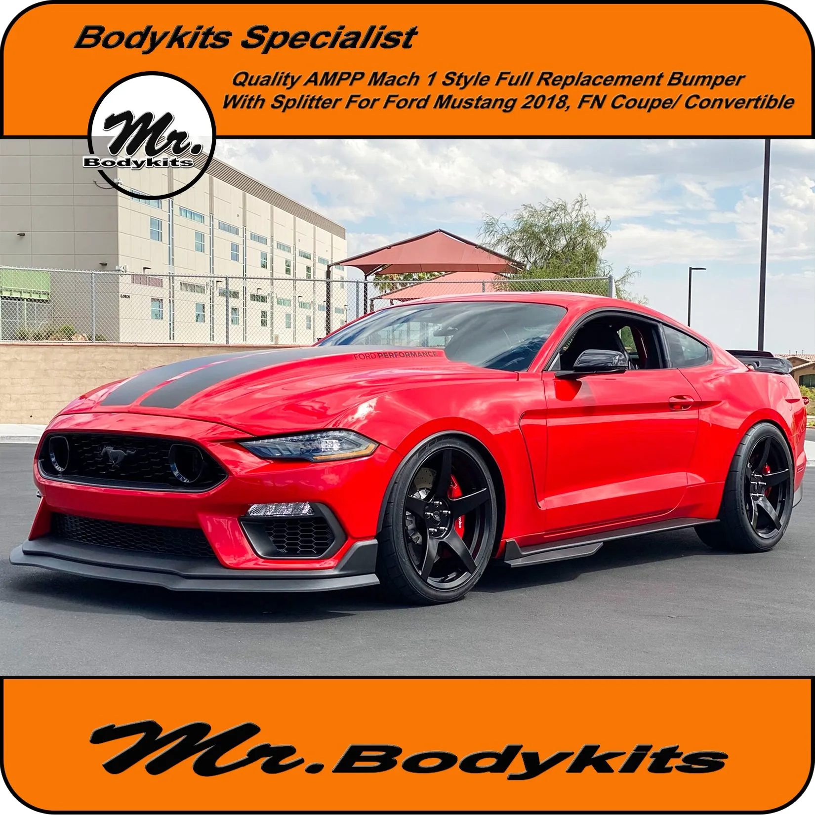 Quality AMPP Mach 1 Style Front Bumper For Ford Mustang 2018-2022 FN, Mr Bodykits