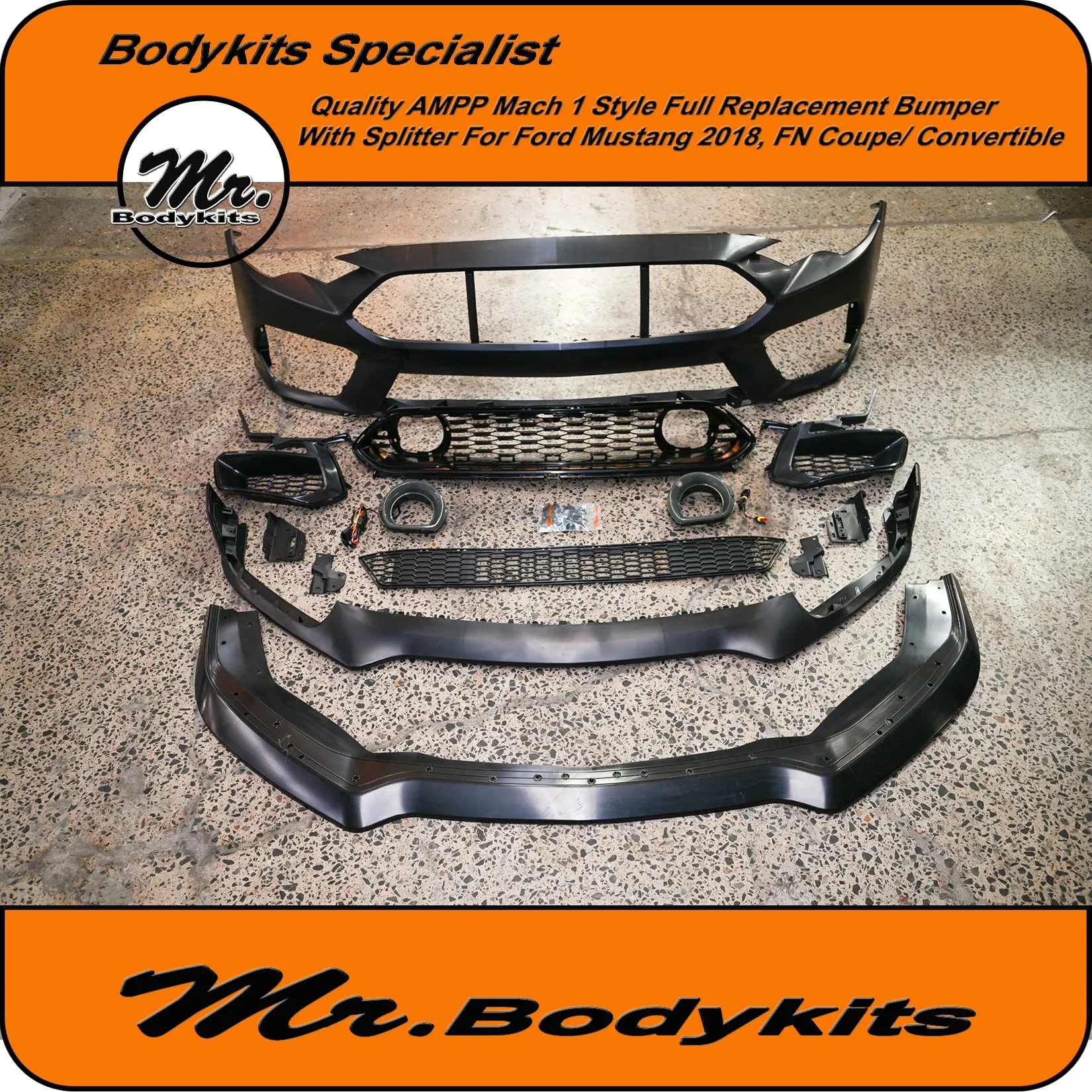 Quality AMPP Mach 1 Style Front Bumper For Ford Mustang 2018-2022 FN, Mr Bodykits