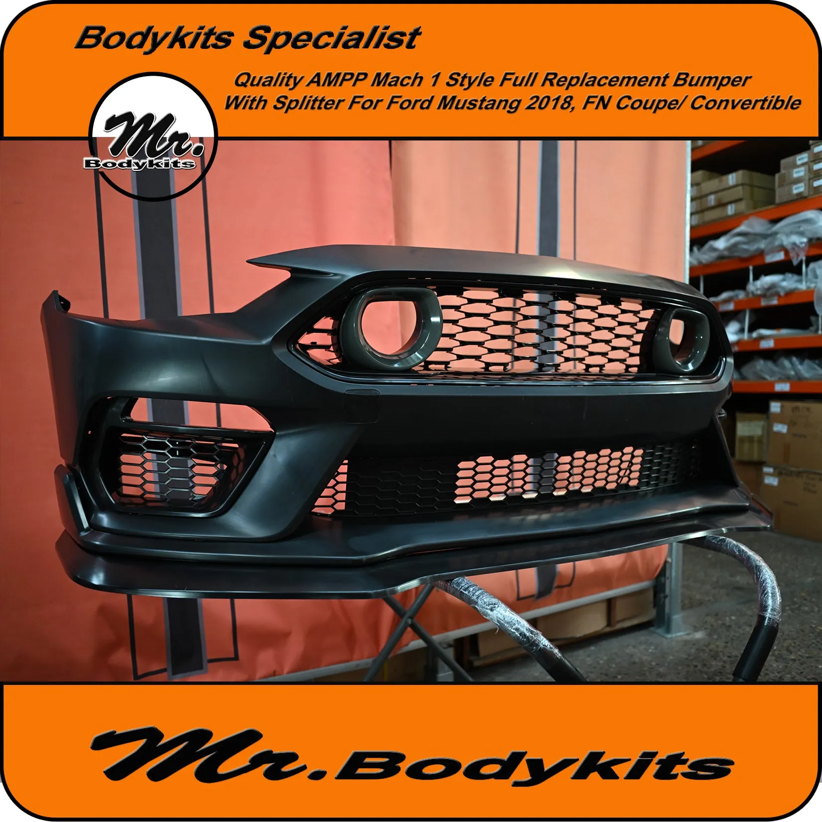 Quality AMPP Mach 1 Style Front Bumper For Ford Mustang 2018-2022 FN, Mr Bodykits