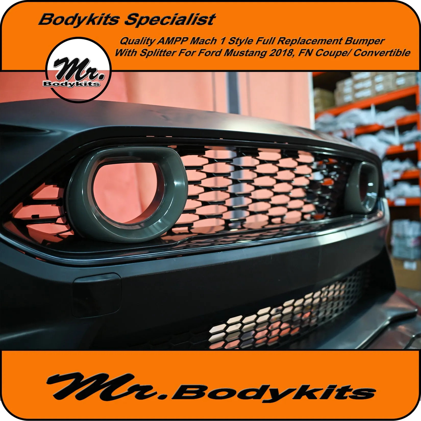 Quality AMPP Mach 1 Style Front Bumper For Ford Mustang 2018-2022 FN, Mr Bodykits
