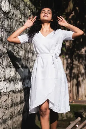 "Lily" White Dress in Linen Lyocell