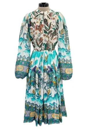 Rare 1971 Thea Porter Actual Book Piece Silk Cotton Gauze Dress w Sheila Hudson Horseman Print