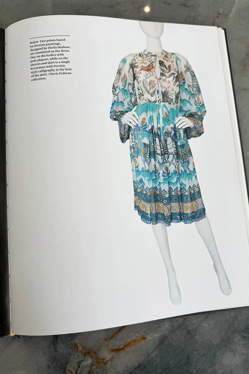 Rare 1971 Thea Porter Actual Book Piece Silk Cotton Gauze Dress w Sheila Hudson Horseman Print