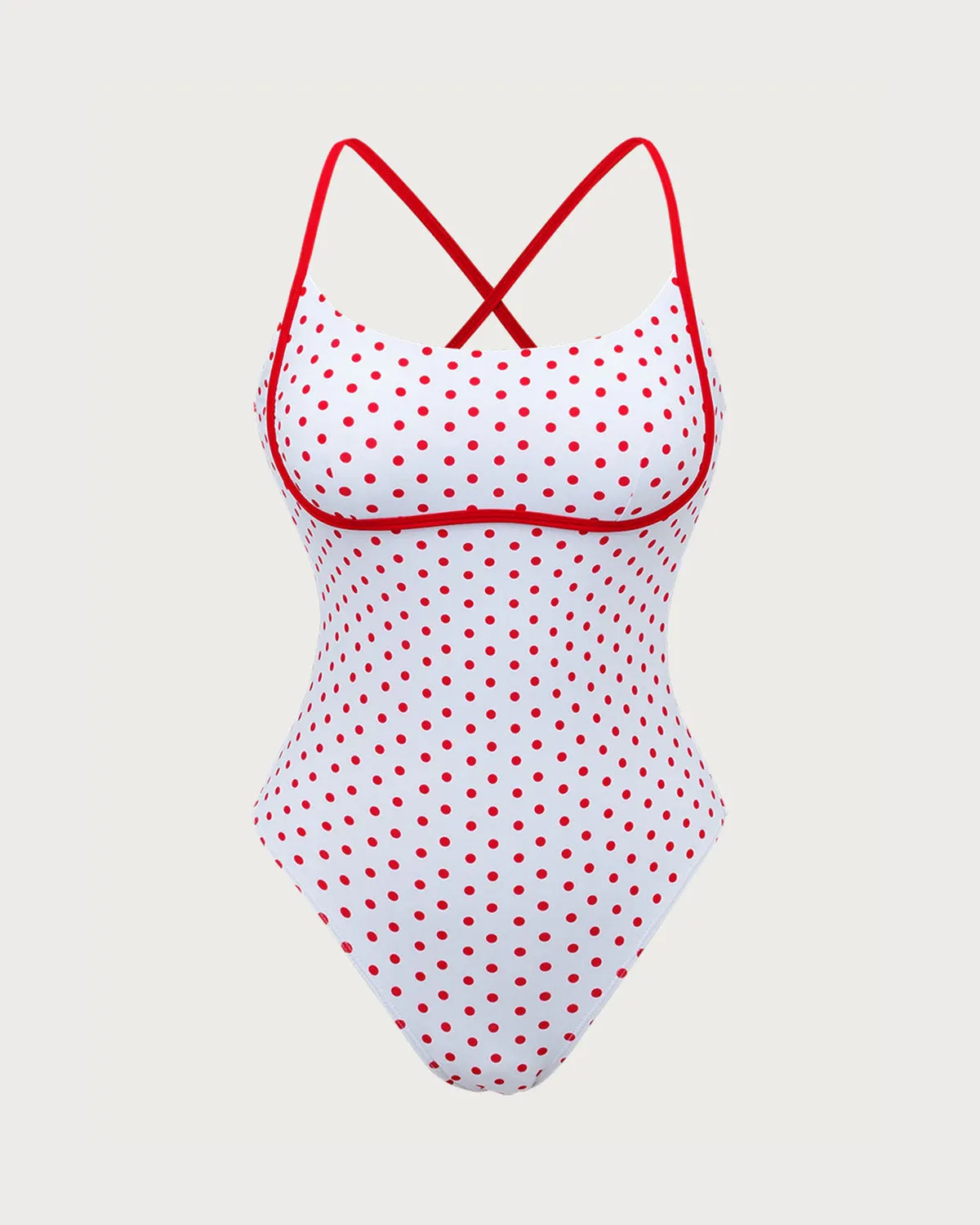 Red Contrast Polka Dot One-Piece Swimsuit