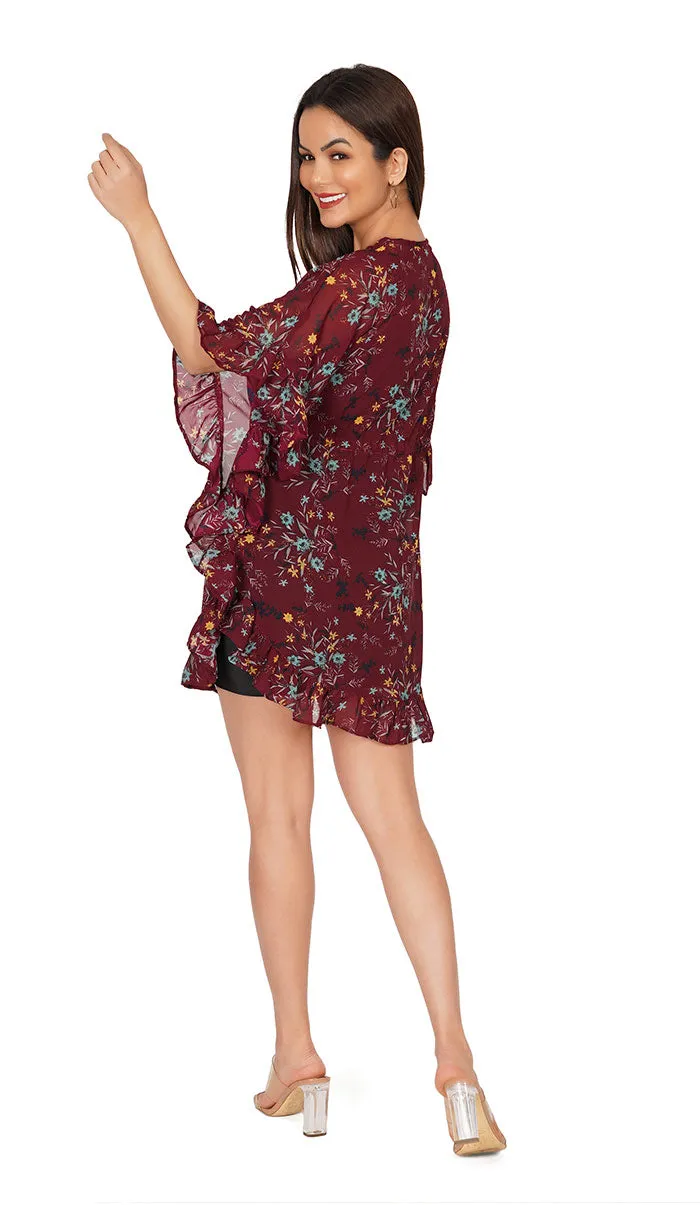 Red Floral Kaftan Style Swimsuit Cover Up Beach Dress