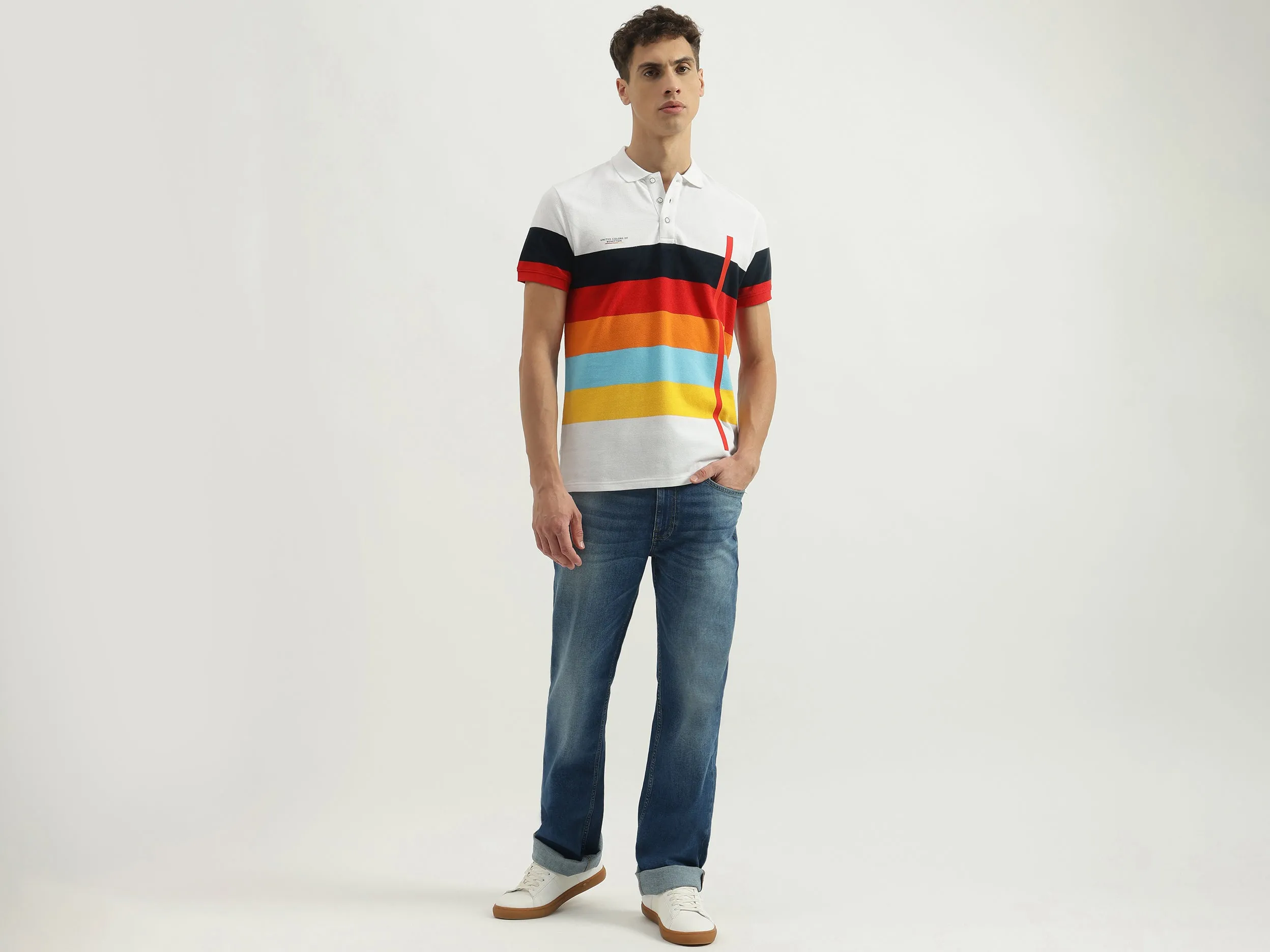 Regular Fit Polo Neck Striped Tshirt