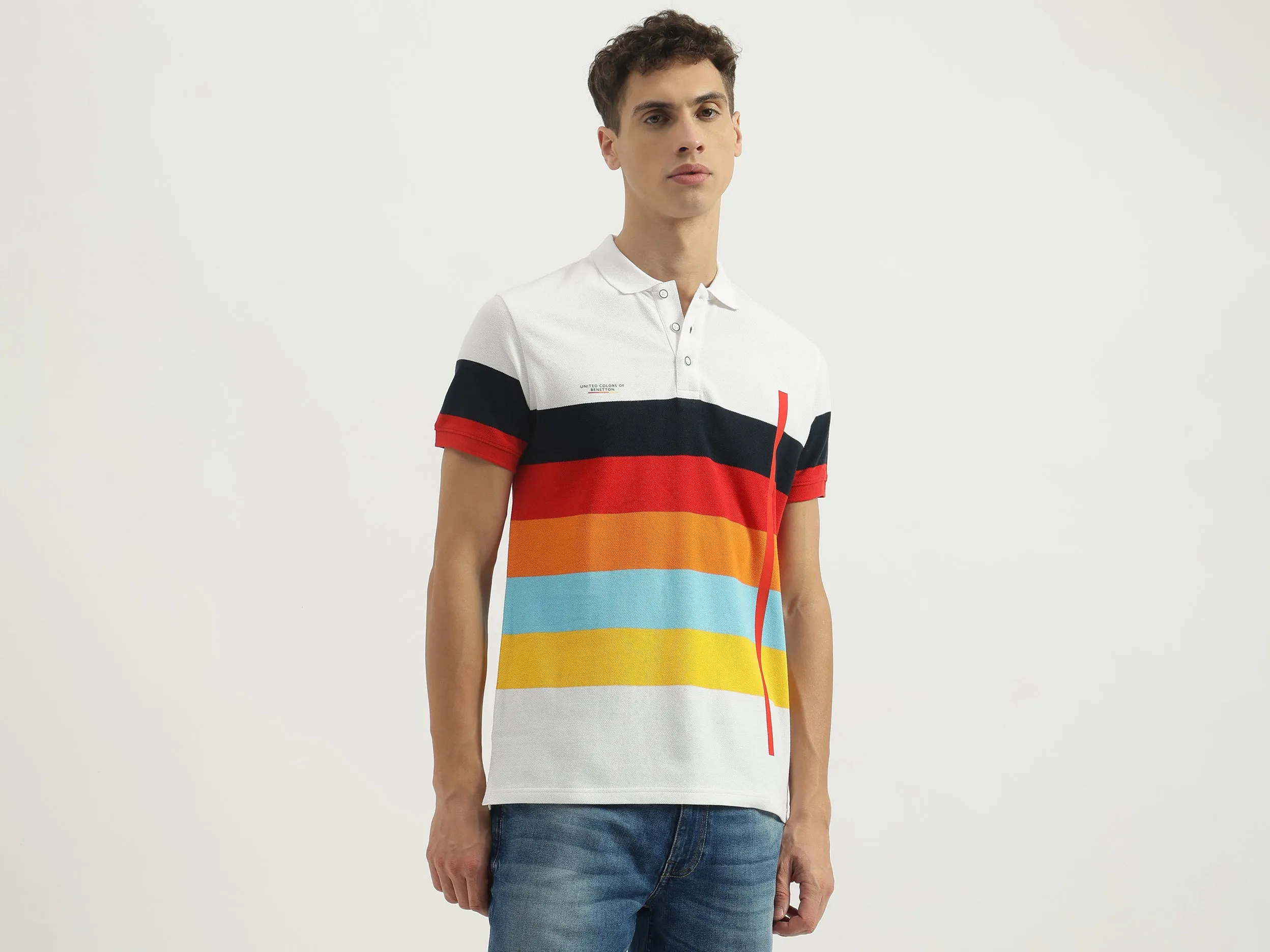 Regular Fit Polo Neck Striped Tshirt