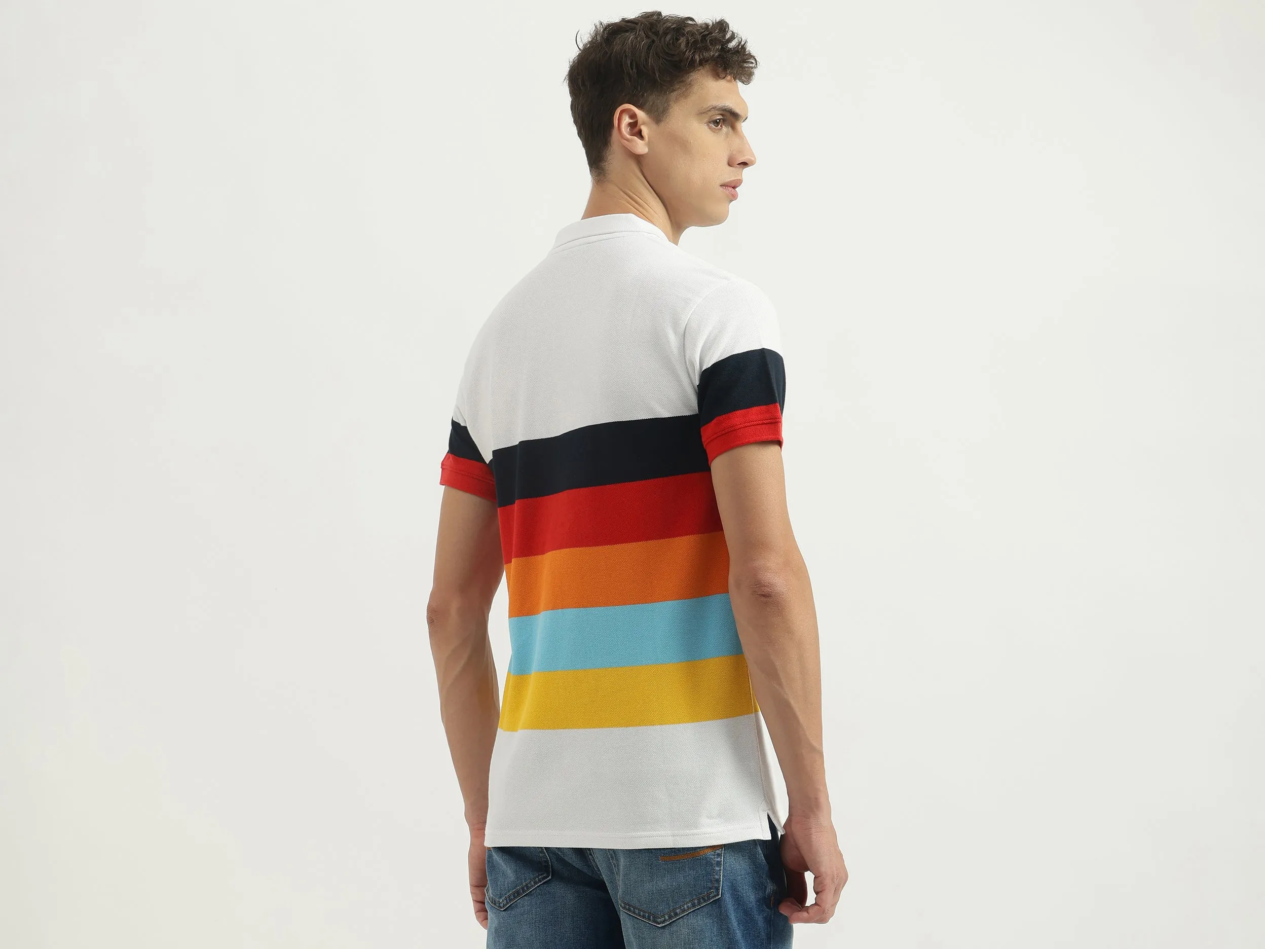 Regular Fit Polo Neck Striped Tshirt