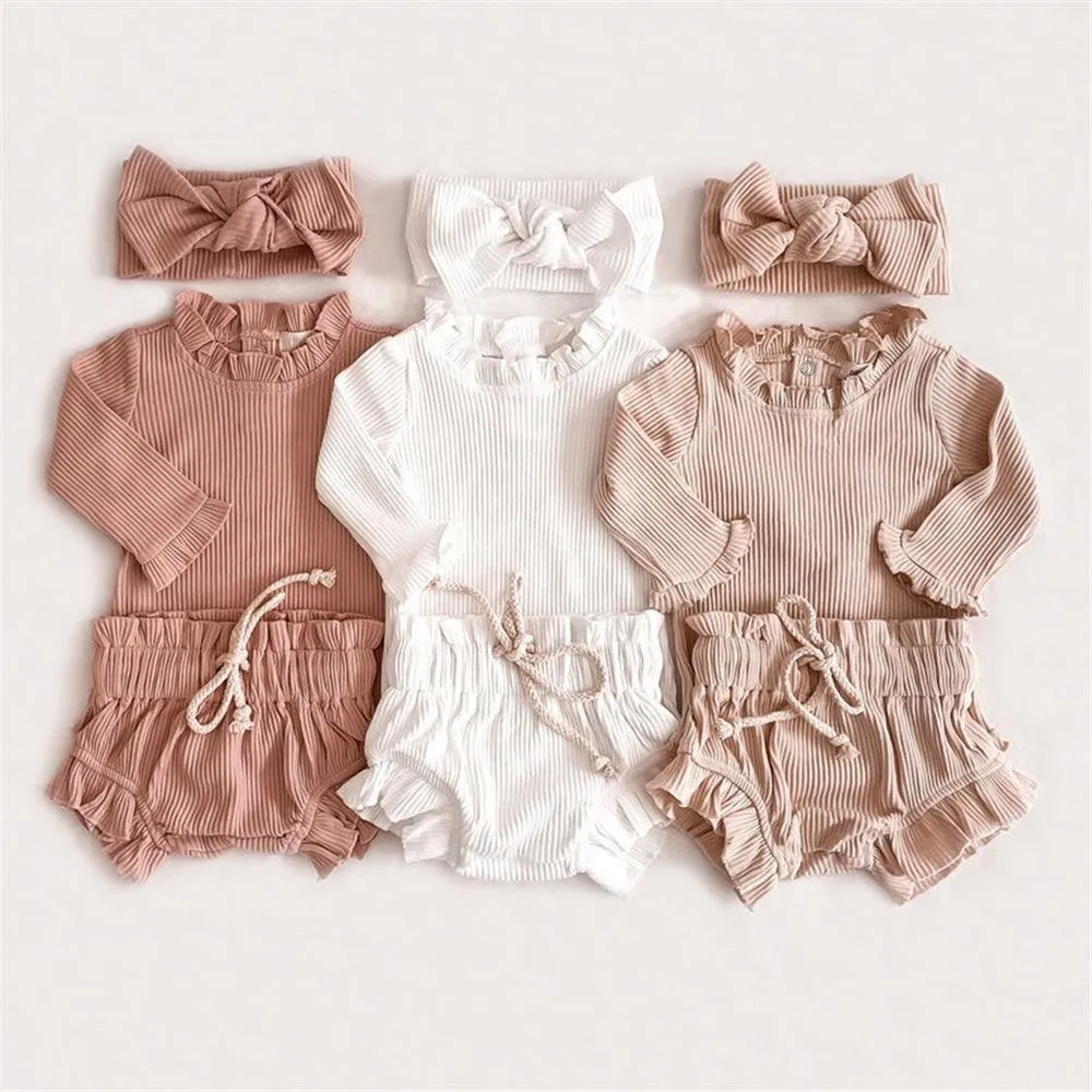 Ribbed Ruffle Romper & Shorts Set