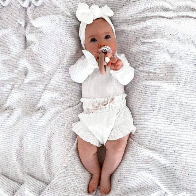 Ribbed Ruffle Romper & Shorts Set
