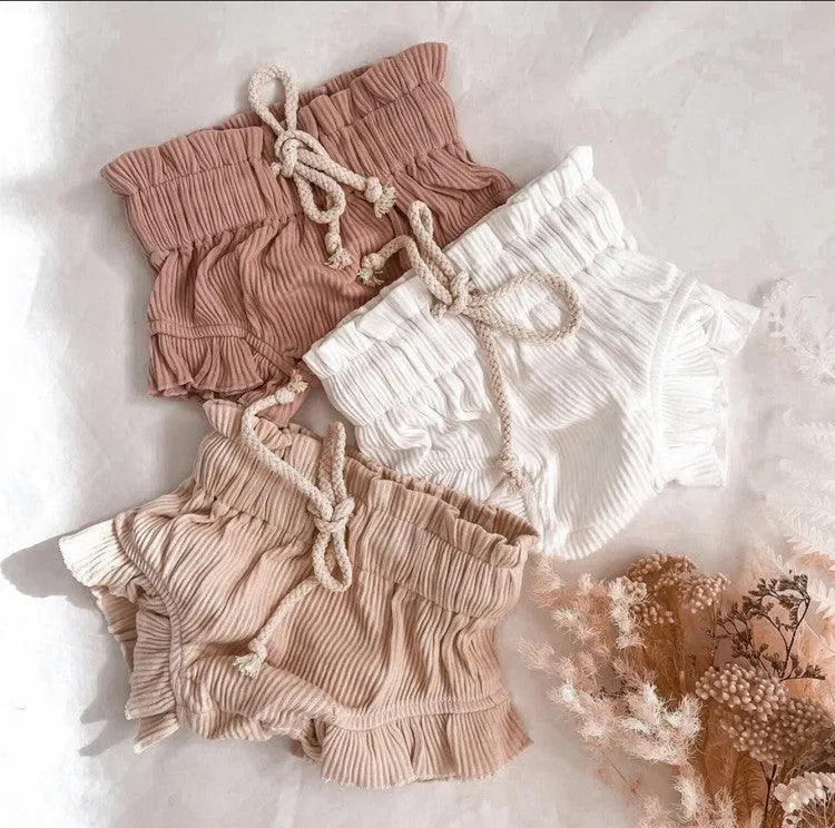 Ribbed Ruffle Romper & Shorts Set