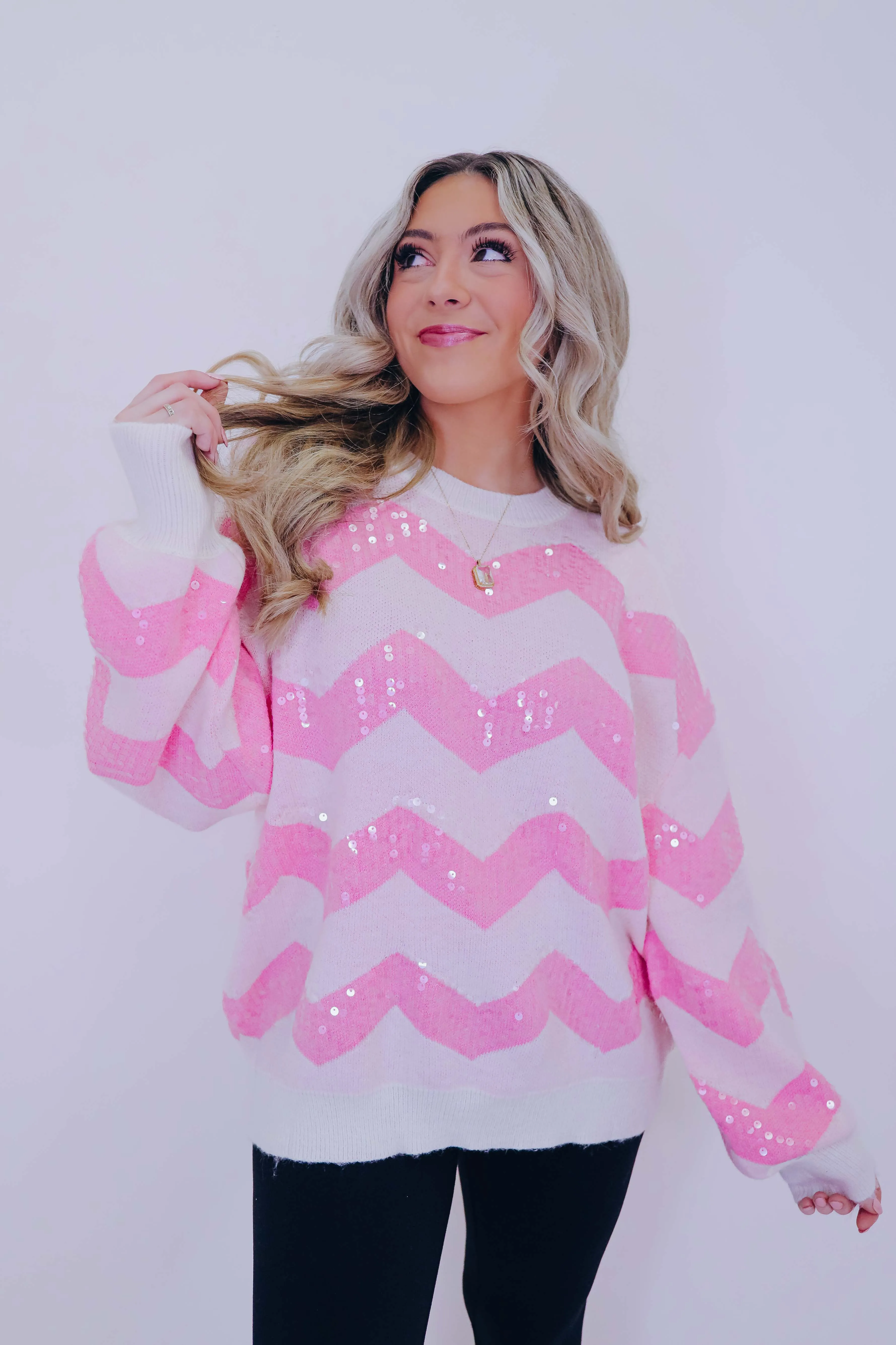 Rosa Chevron Pattern Sequin Sweater