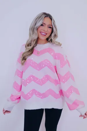 Rosa Chevron Pattern Sequin Sweater
