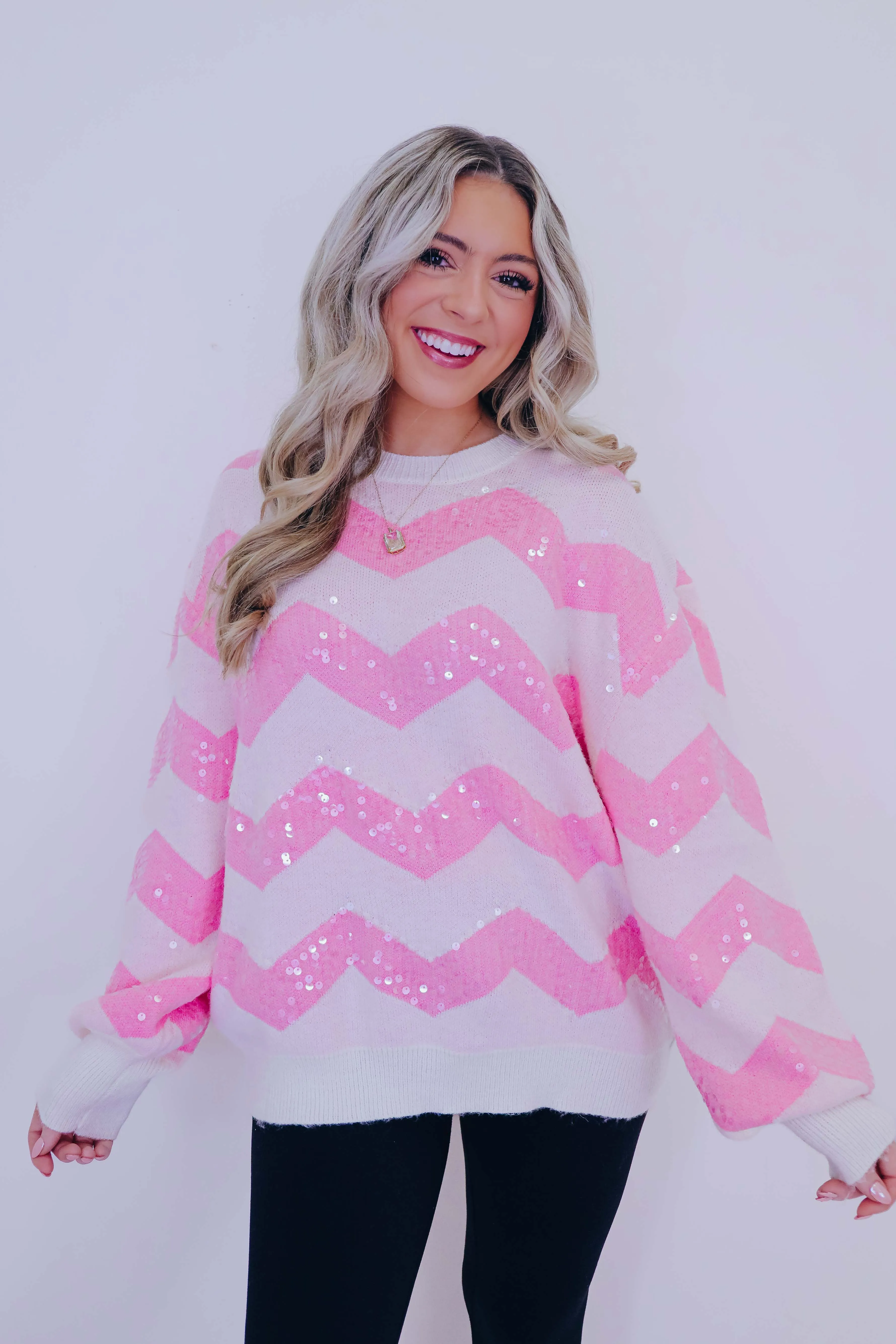 Rosa Chevron Pattern Sequin Sweater